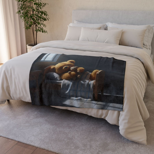 Teddy On Tour Teddy In Bed Soft Polyester Blanket (look for a matching cushion)