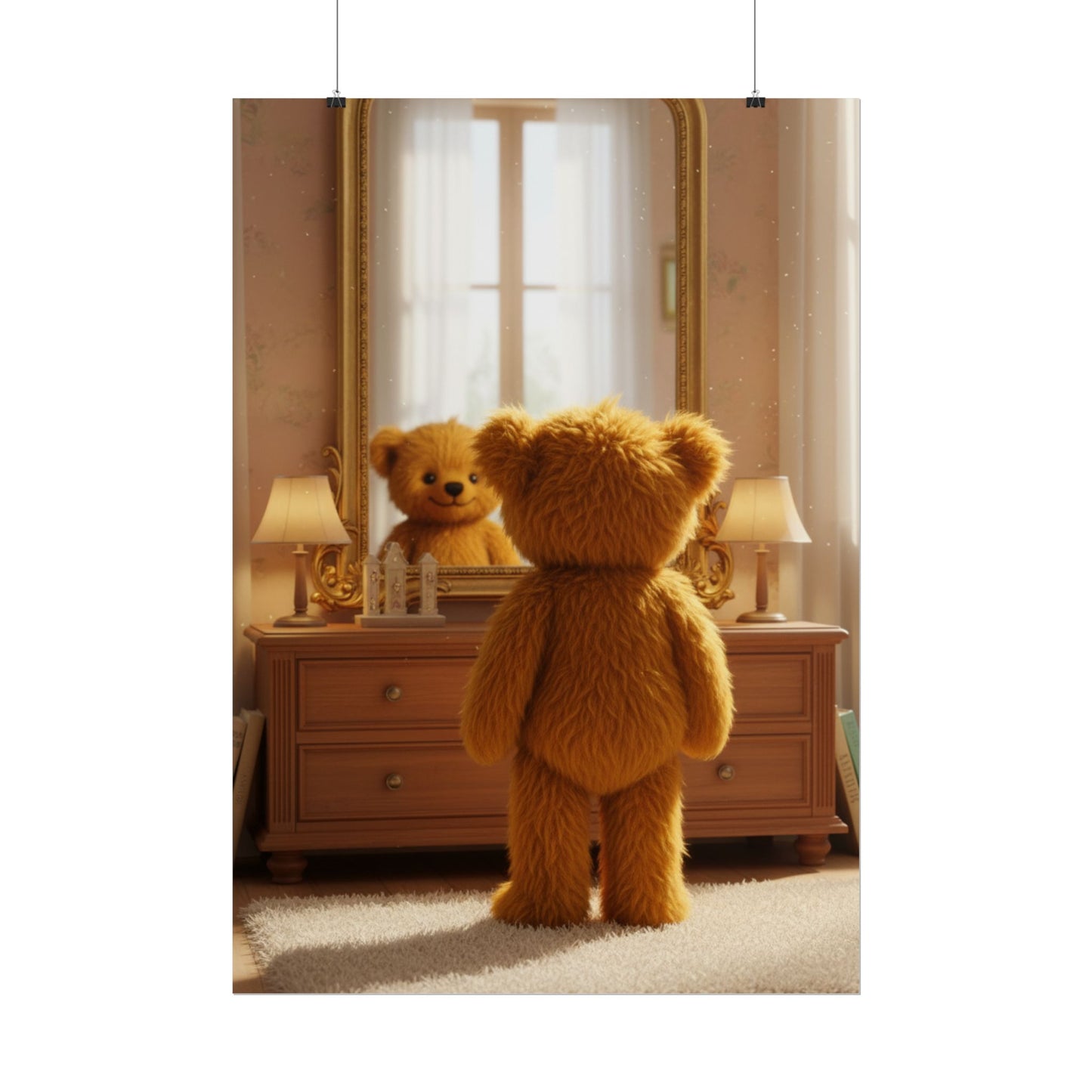 Teddy On Tour Teddy looking in mirror poster Rolled Posters