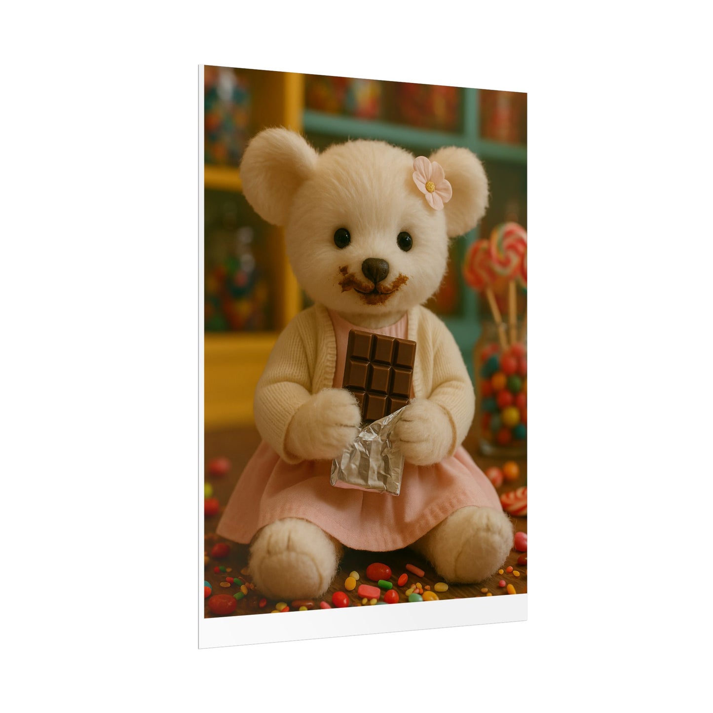 Teddy on Tour Bella in a sweet shop Rolled Posters
