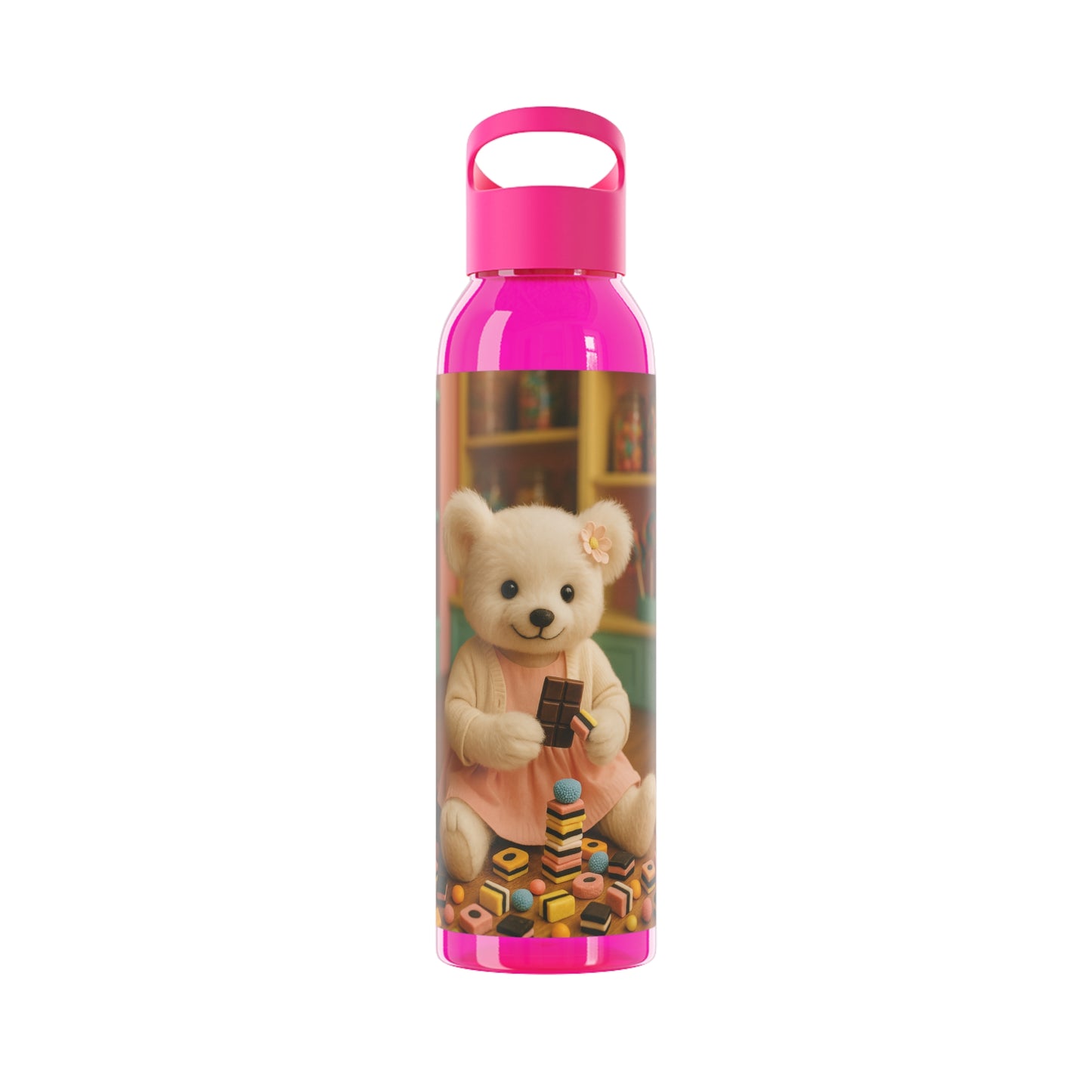 Teddy on Tour Bella in a sweet shop Sky Water Bottle