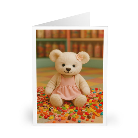 Teddy On Tour – Bella in a sweet shop Greeting Cards (5 Pack)