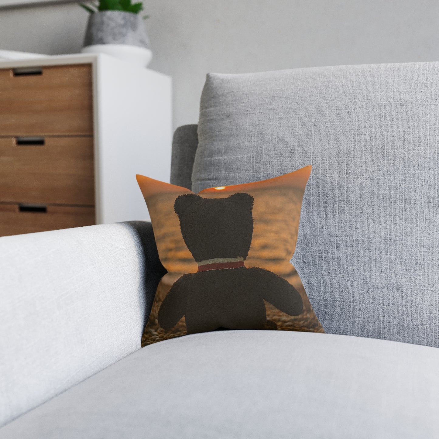 Teddy on Tour Pop Jack in Whitstable Square Pillow