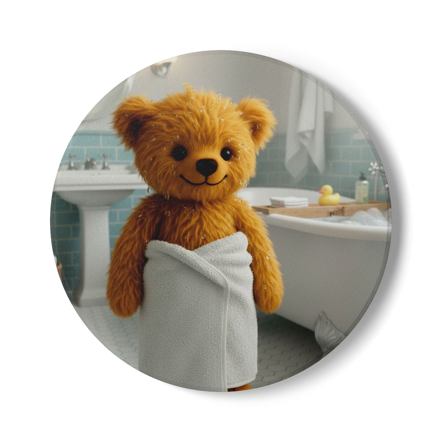 Teddy on Tour Teddy after a bath Ceramic Coaster ( look for matching mug )