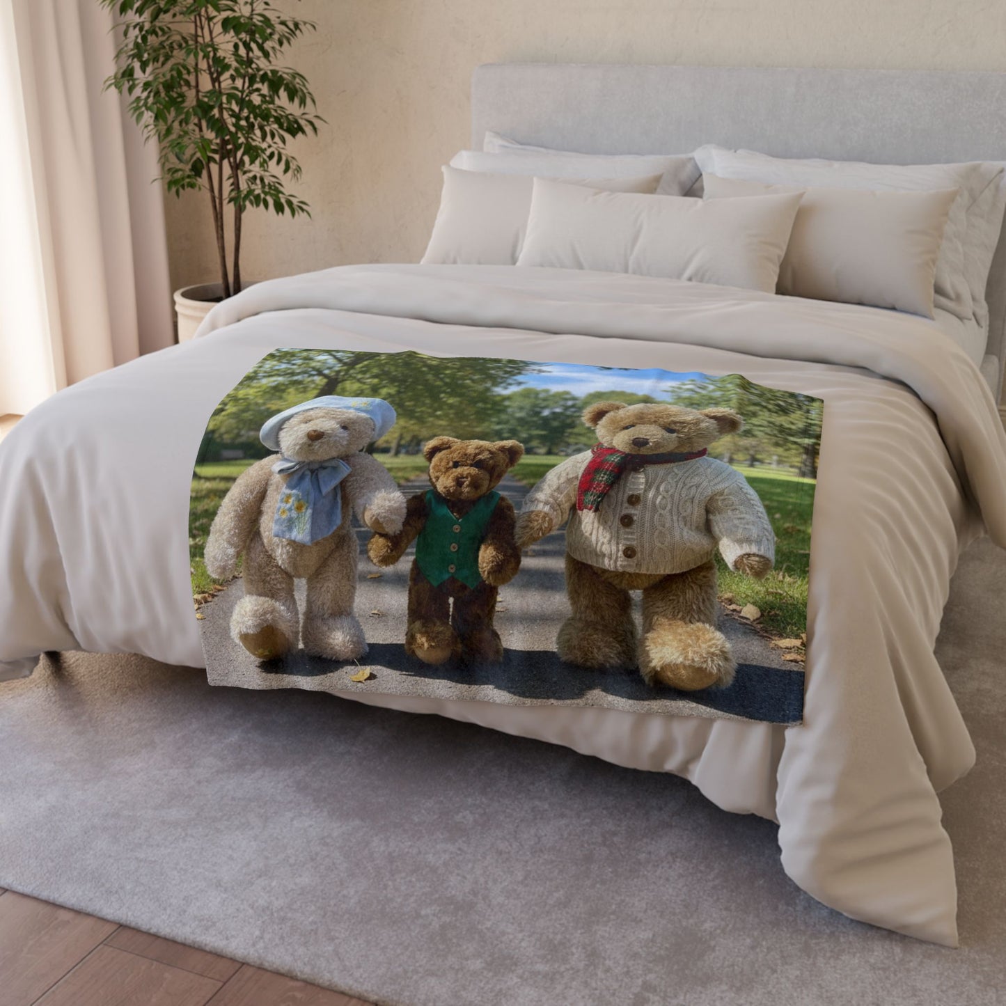 Teddy On Tour Bear Family enjoy afternoon tea Soft Polyester Blanket