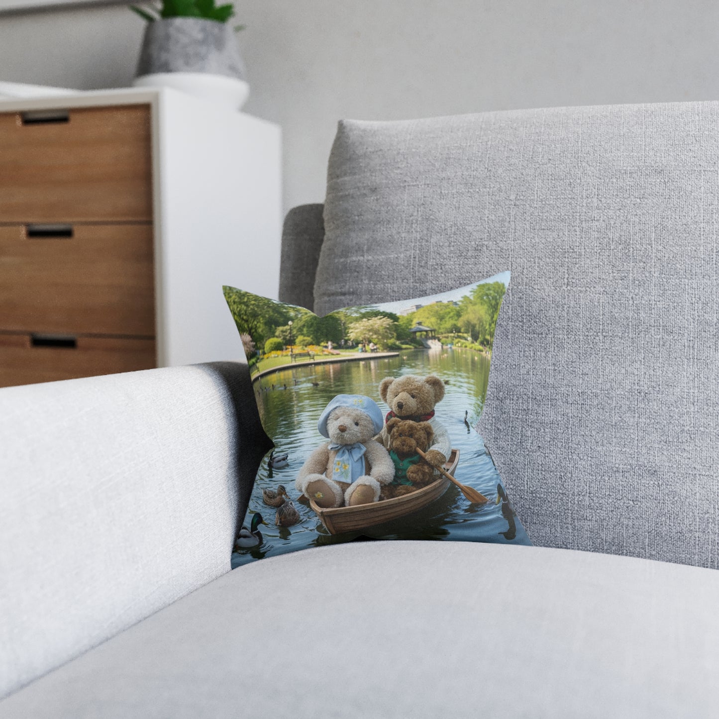 Teddy on Tour Bear Family enjoy afternoon tea Square Pillow
