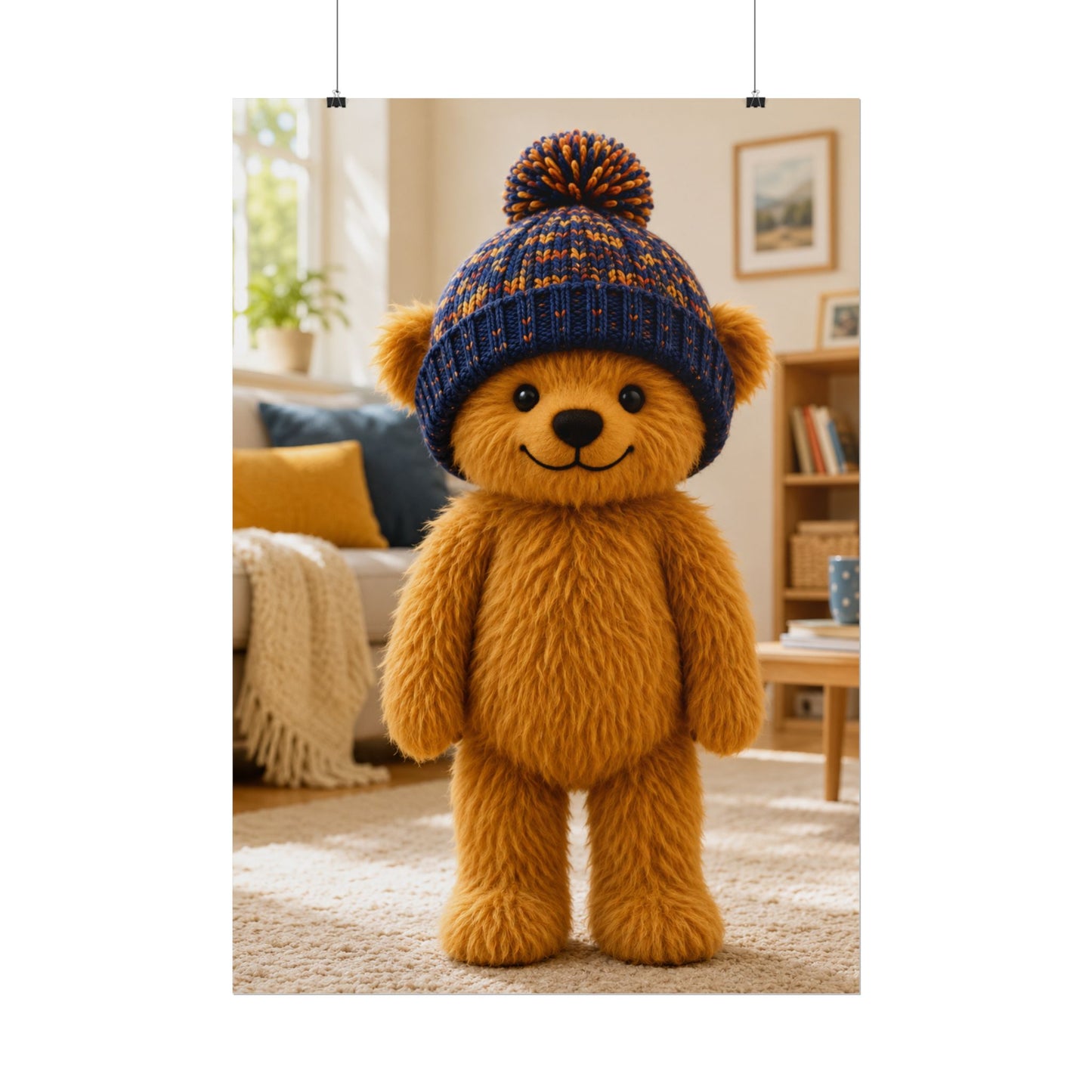 Teddy On Tour Teddy with woolly hat poster Rolled Posters