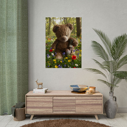 Teddy in a sunny forest near a lake Rolled Posters
