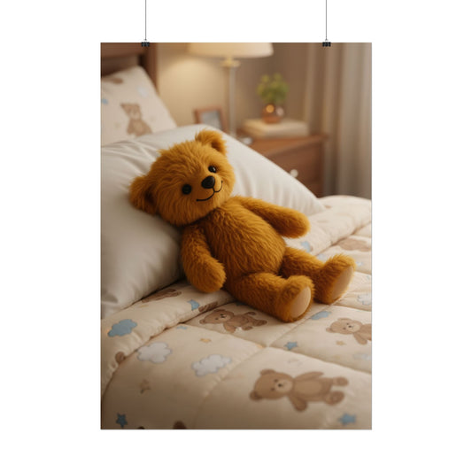 Teddy On Tour Teddy on bed poster Rolled Posters