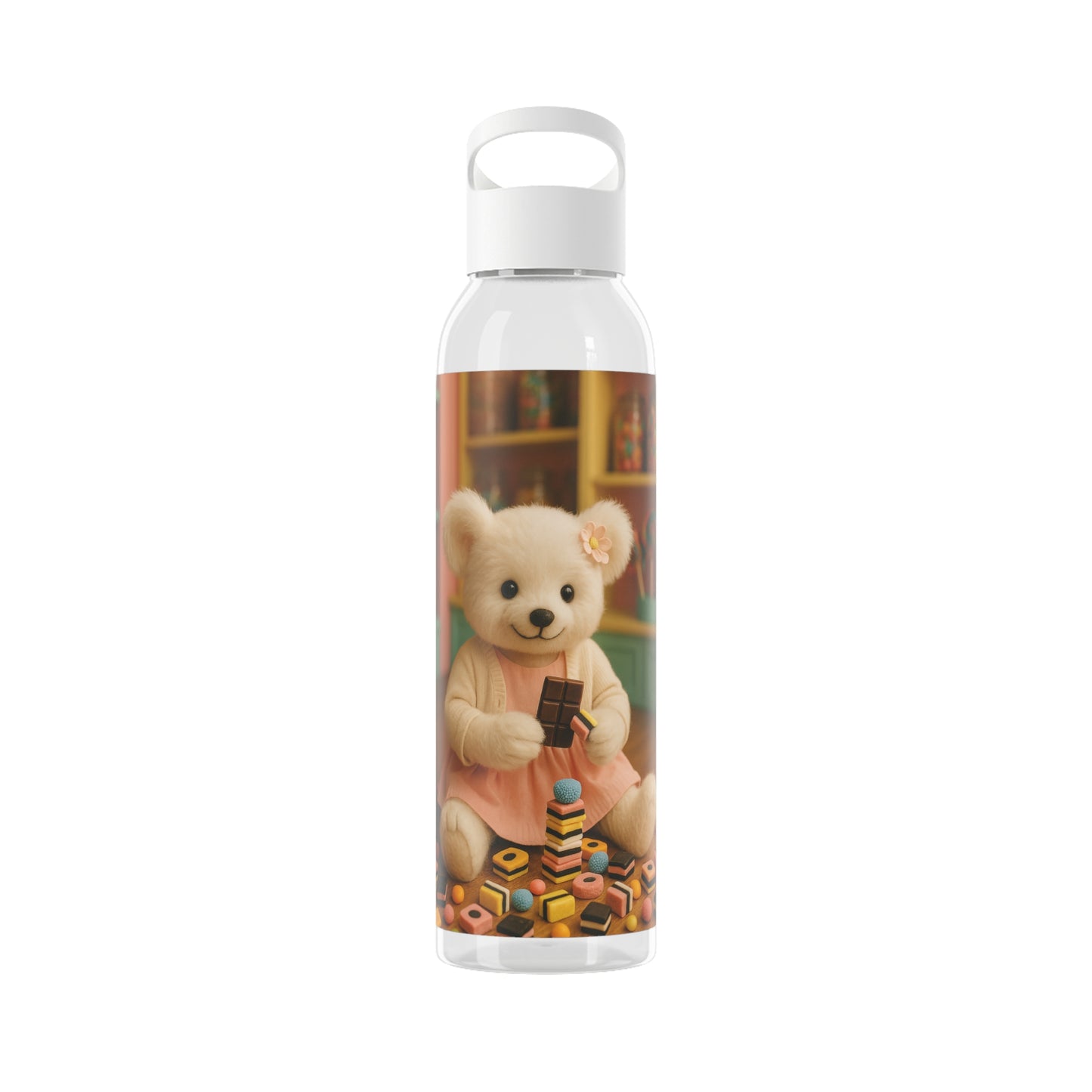 Teddy on Tour Bella in a sweet shop Sky Water Bottle