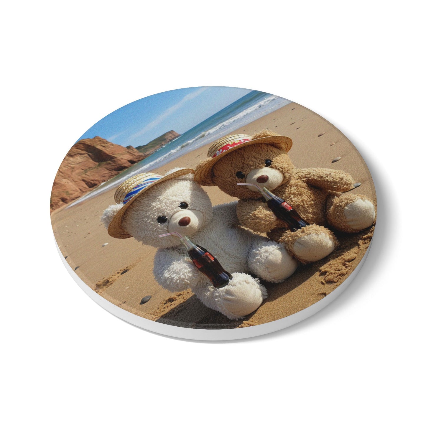 Teddy on Tour Brownie and Whitie in Shanklin Isle of Wight Ceramic Coaster