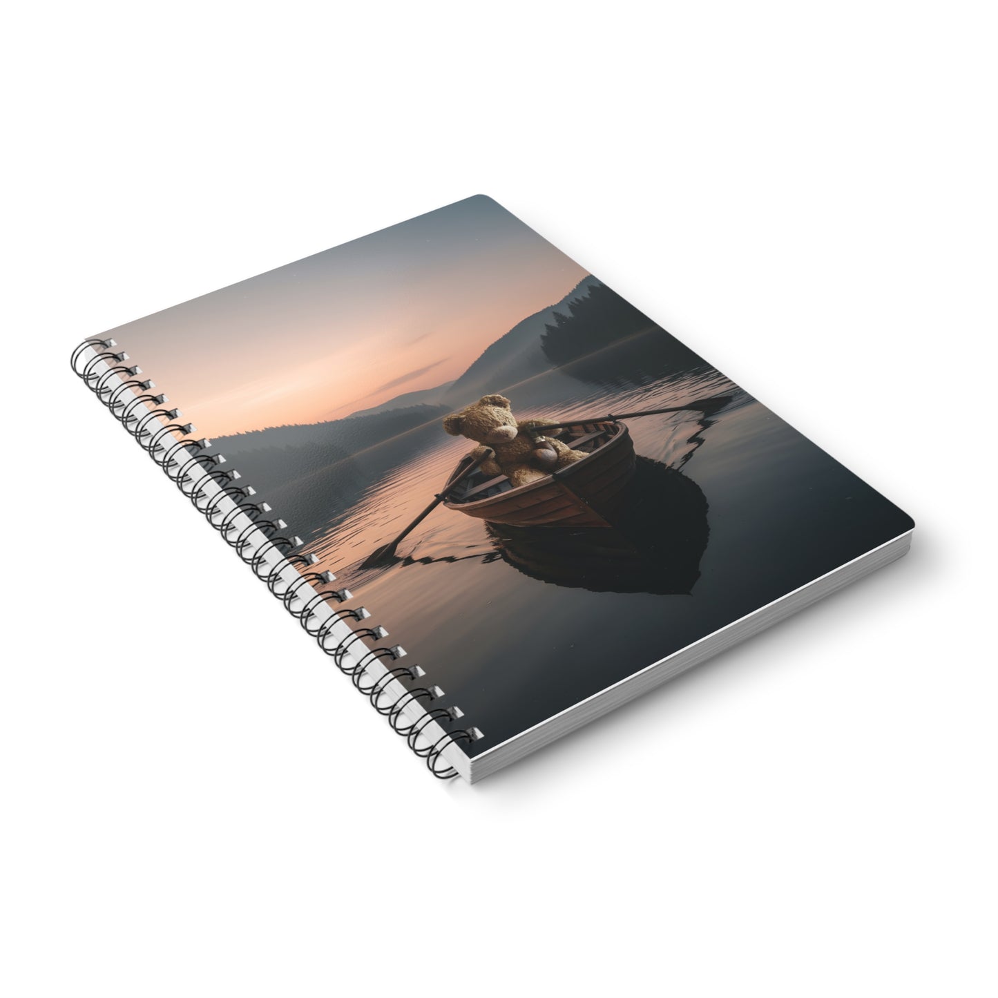 Teddy On tour teddy in sunny forest near a lake Softcover Notebook, A5