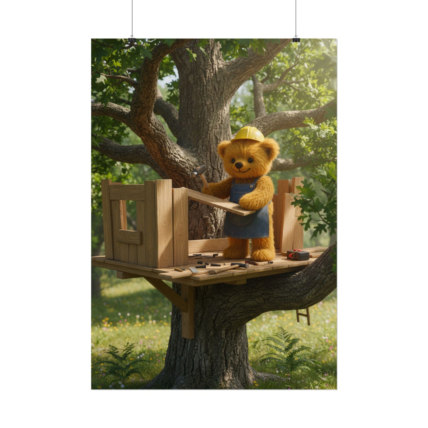 Teddy On Tour Teddy and treehouse poster Rolled Posters