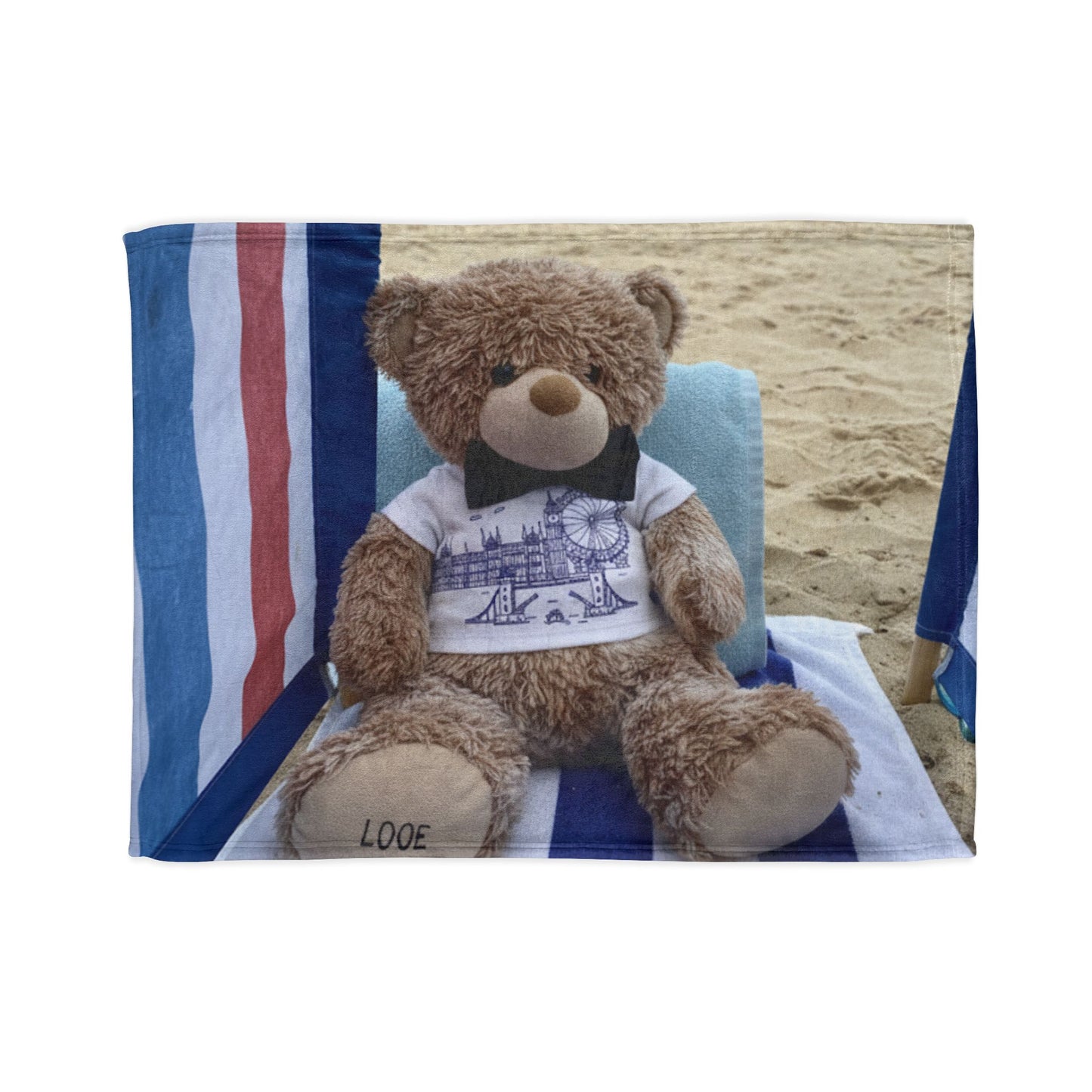 Teddy On Tour Candy Bear at Looe Beach Soft Polyester Blanket