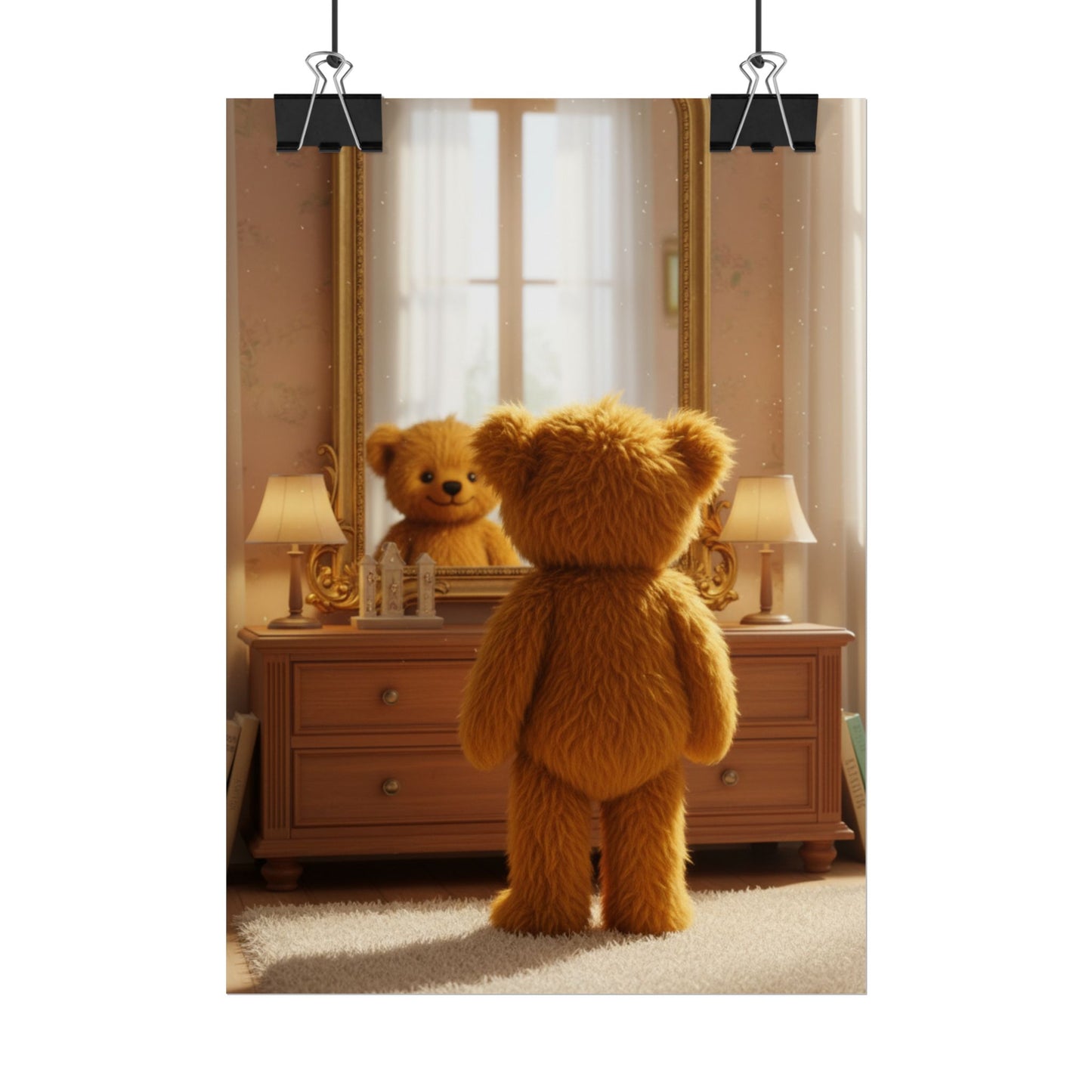 Teddy On Tour Teddy looking in mirror poster Rolled Posters