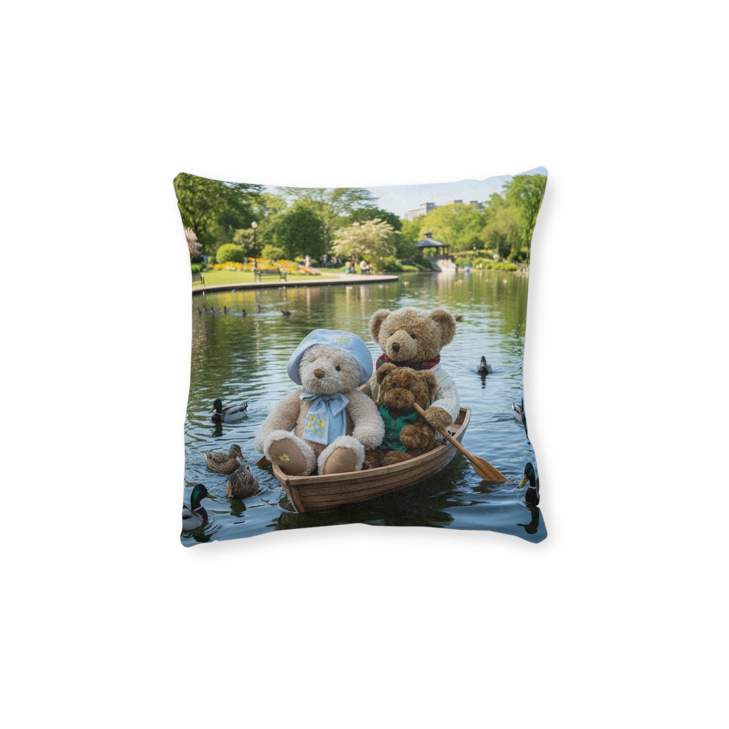 Teddy on Tour Bear Family enjoy afternoon tea Square Pillow