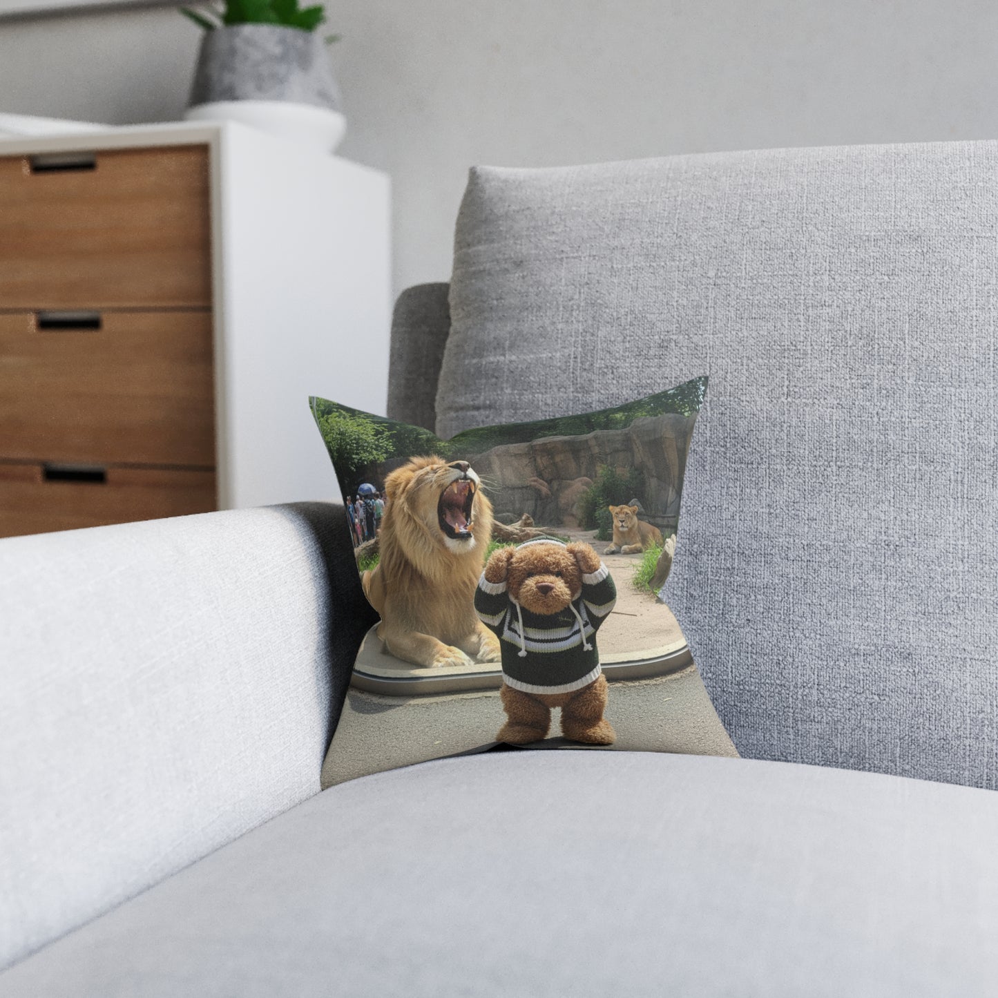 Teddy on Tour Harry at the Zoo Square Pillow