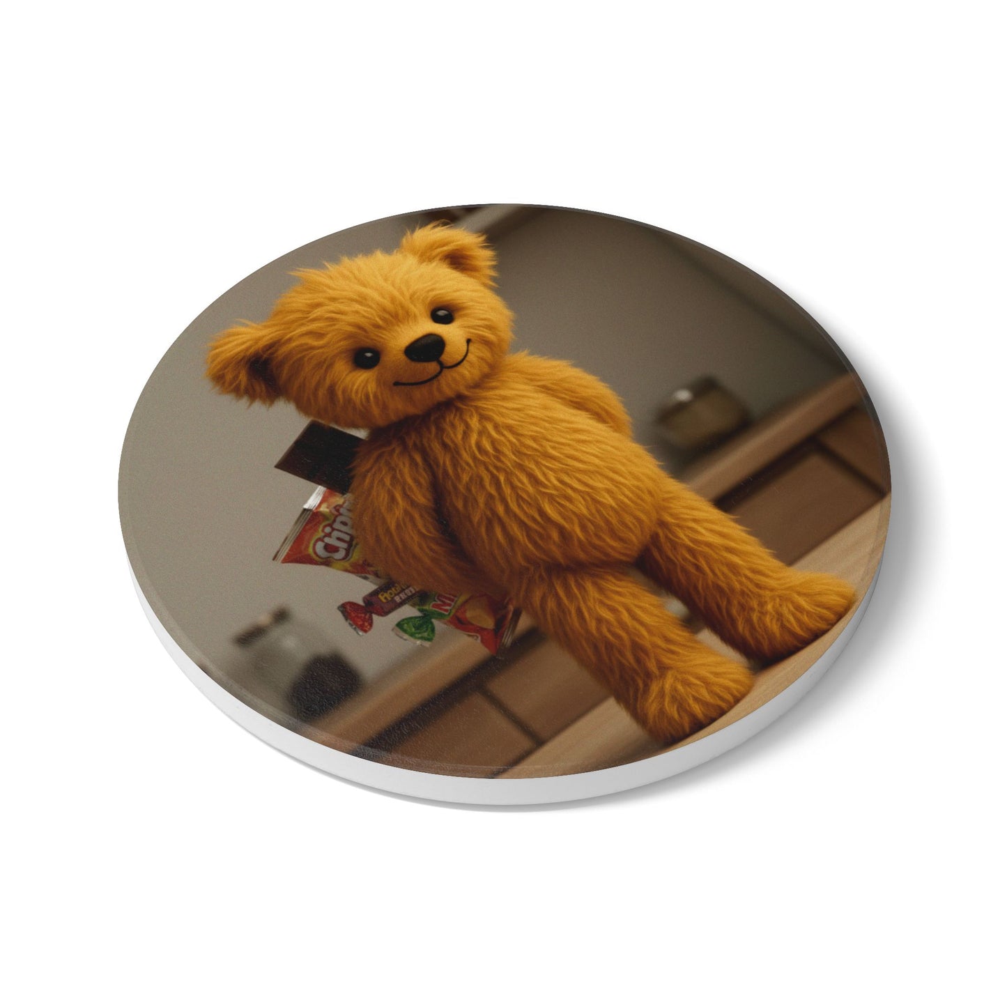 Teddy on Tour Teddy hiding treats Ceramic Coaster ( look for matching mug )