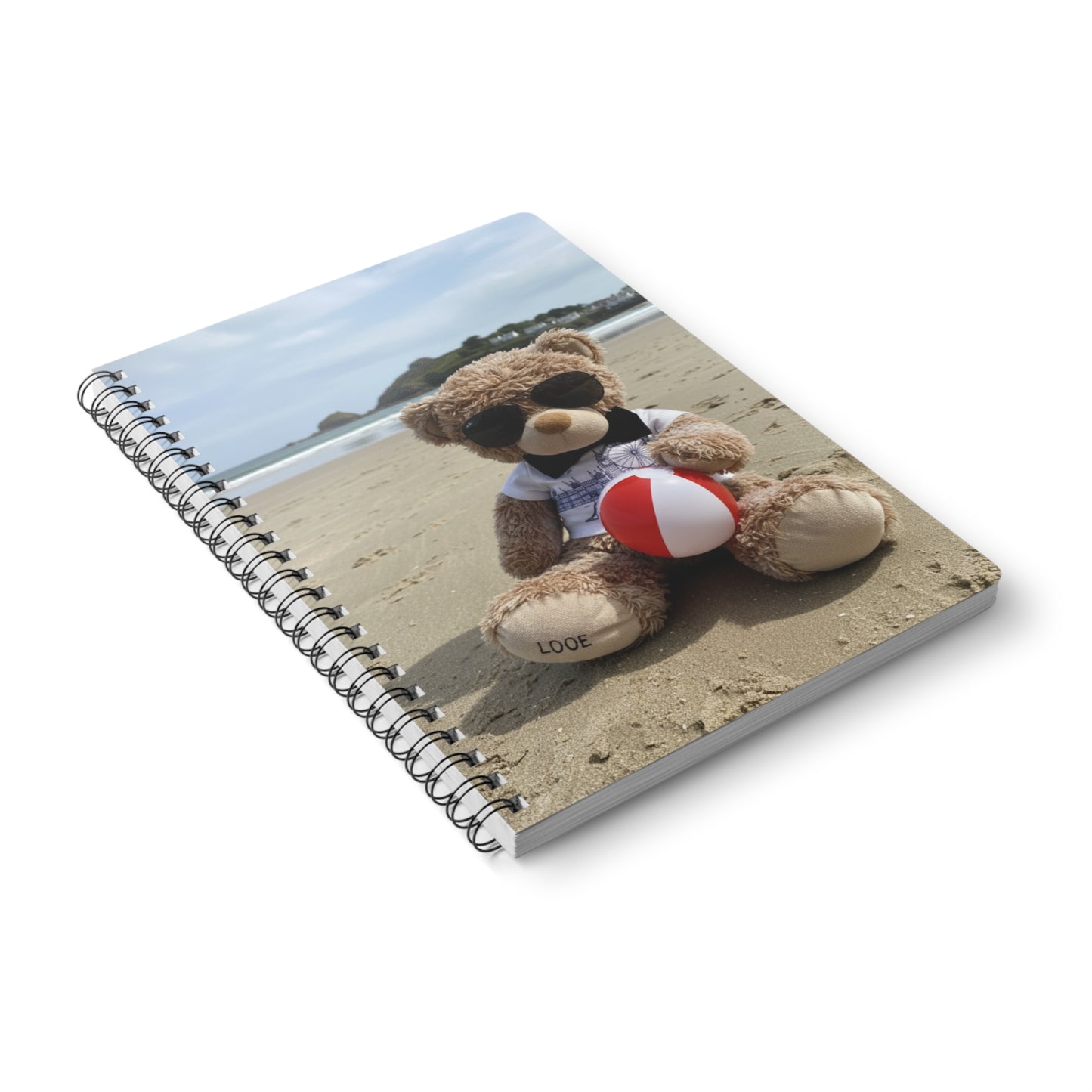 Teddy On tour Candy Bear at Looe Beach Softcover Notebook, A5