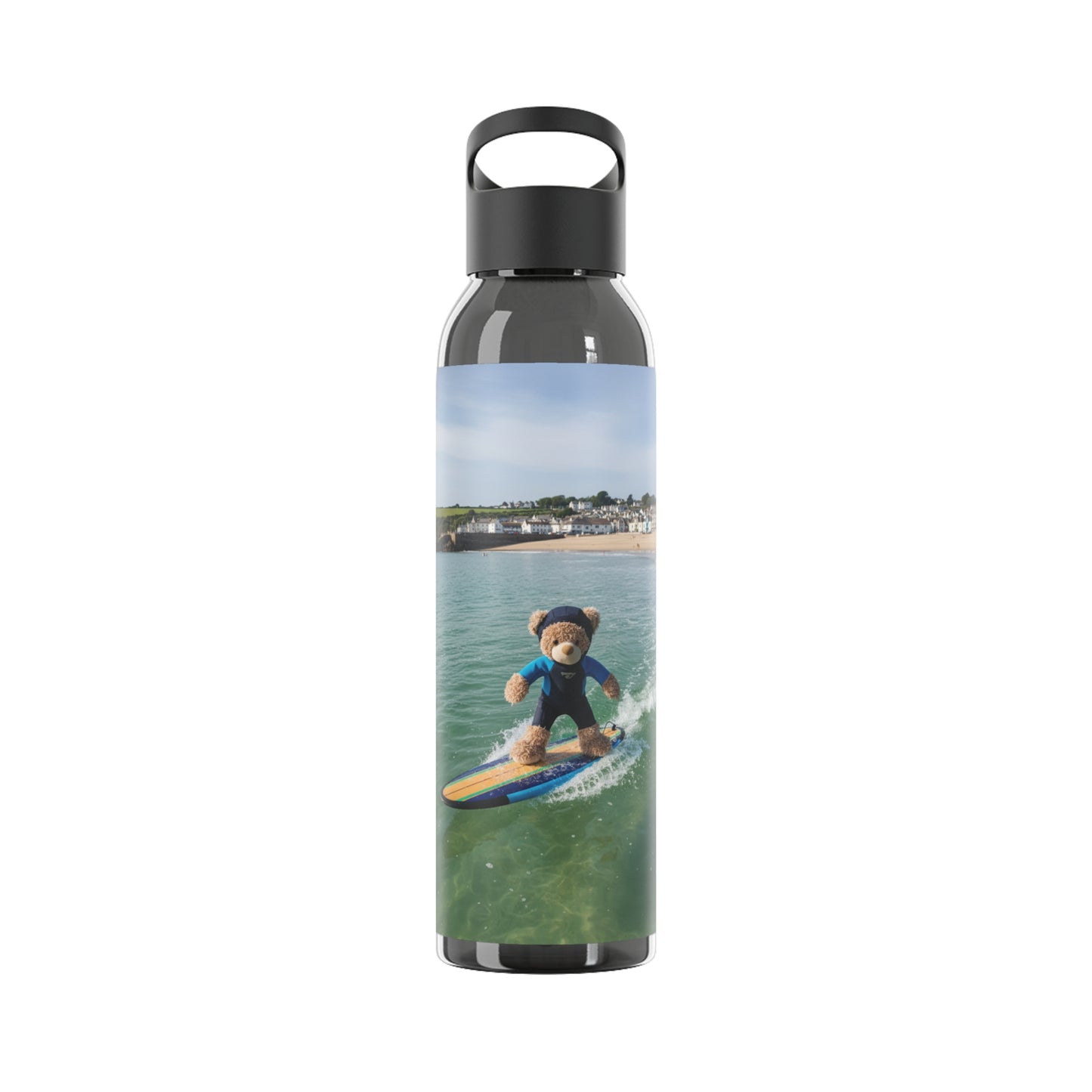 Teddy on Tour Candy Bear at Looe Beach Sky Water Bottle