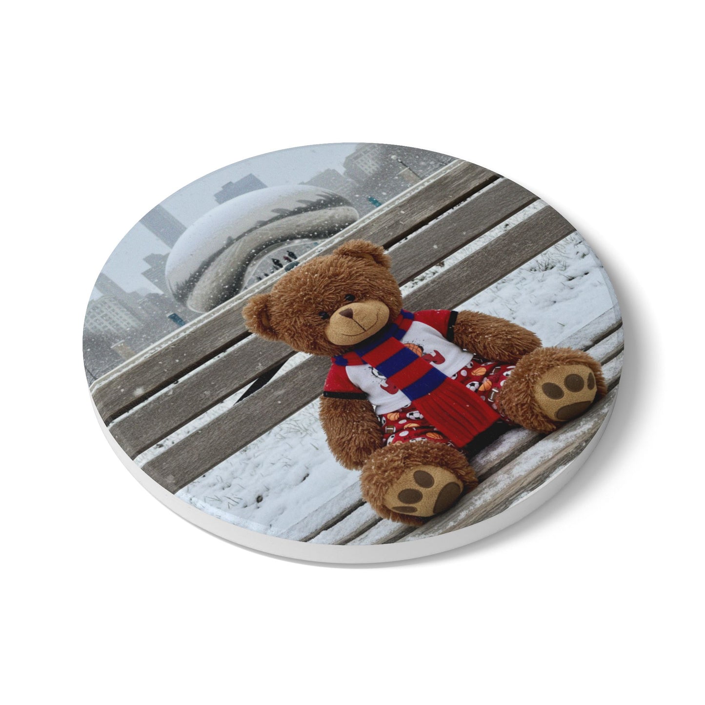 Teddy on Tour Jake in Chicago Ceramic Coaster