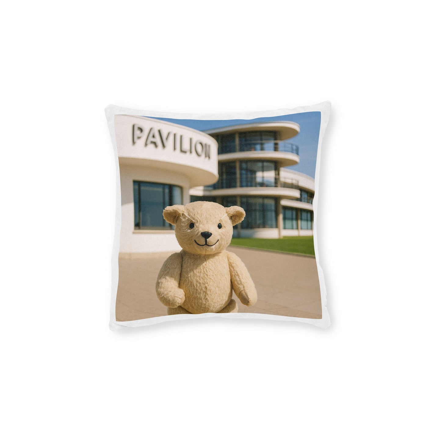 Teddy on Tour Bexhill Pavilion Square Pillow