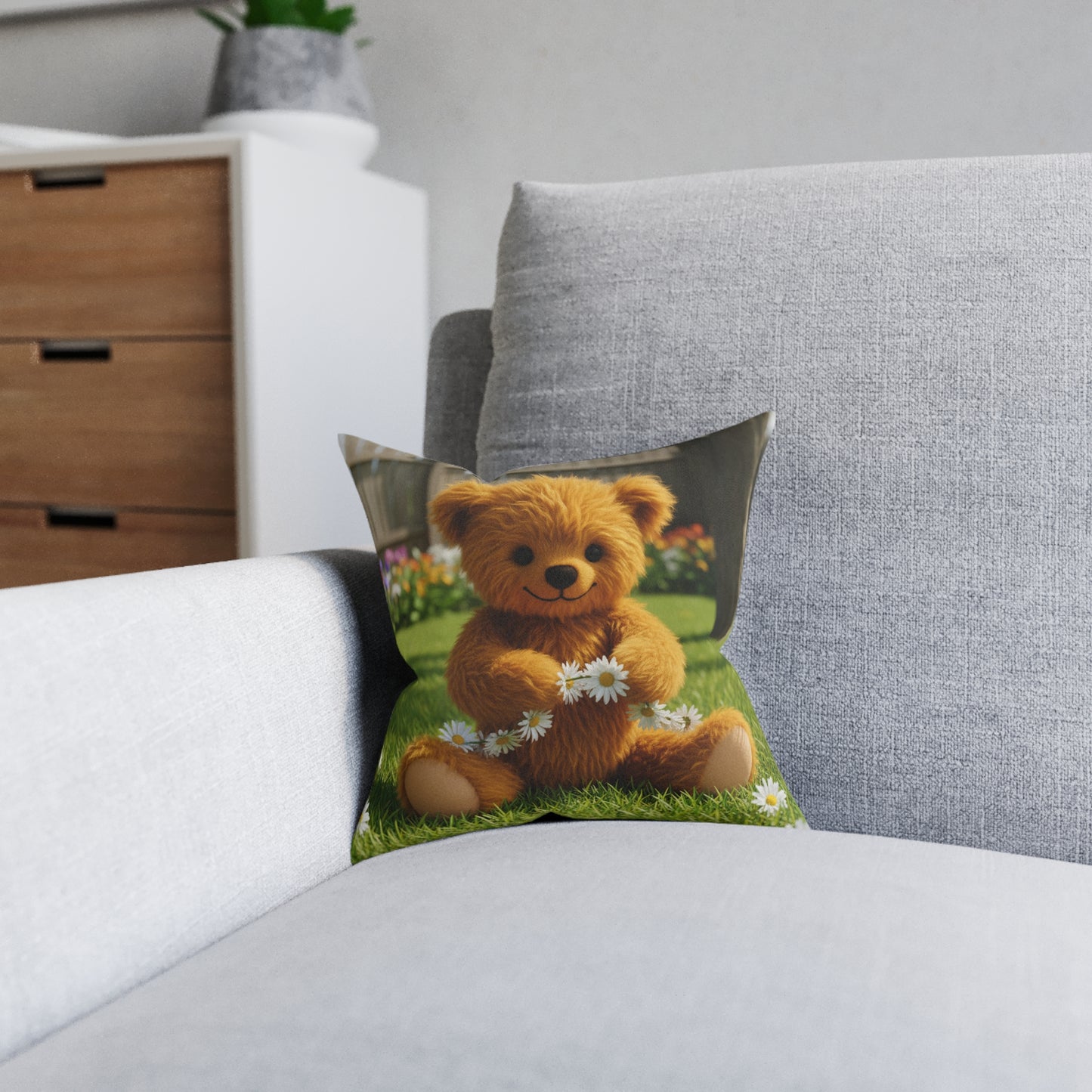 Teddy on Tour Daisy Chain Teddy Square Cushion