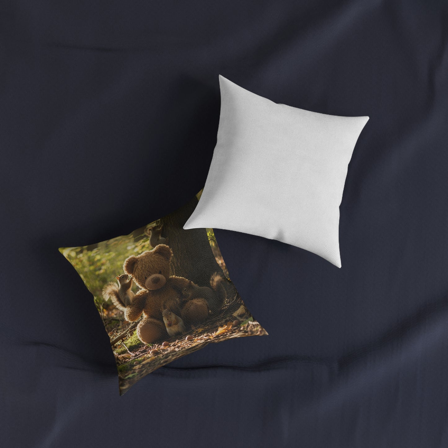 Teddy on Tour teddy in a sunny forest near a lake Square Pillow