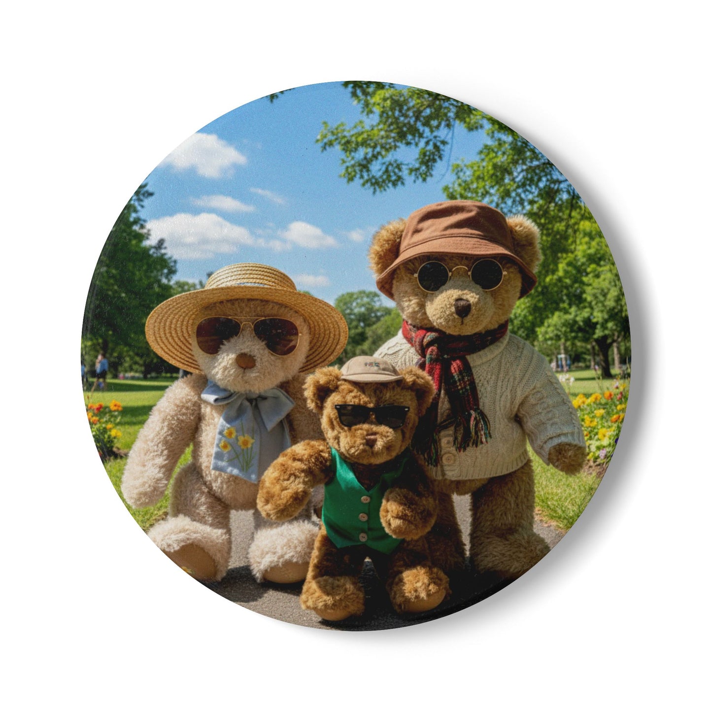 Teddy on Tour Bear Family enjoy afternoon tea Ceramic Coaster