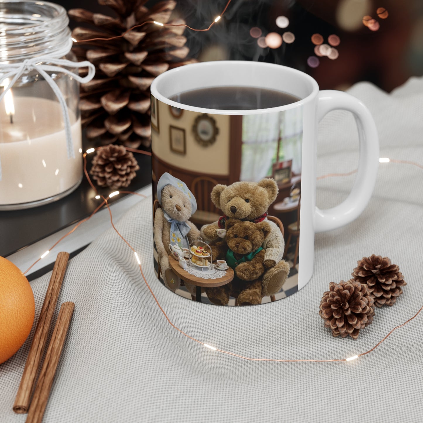 Teddy On Tour – Bear Family enjoy afternoon tea Ceramic Coffee Cup