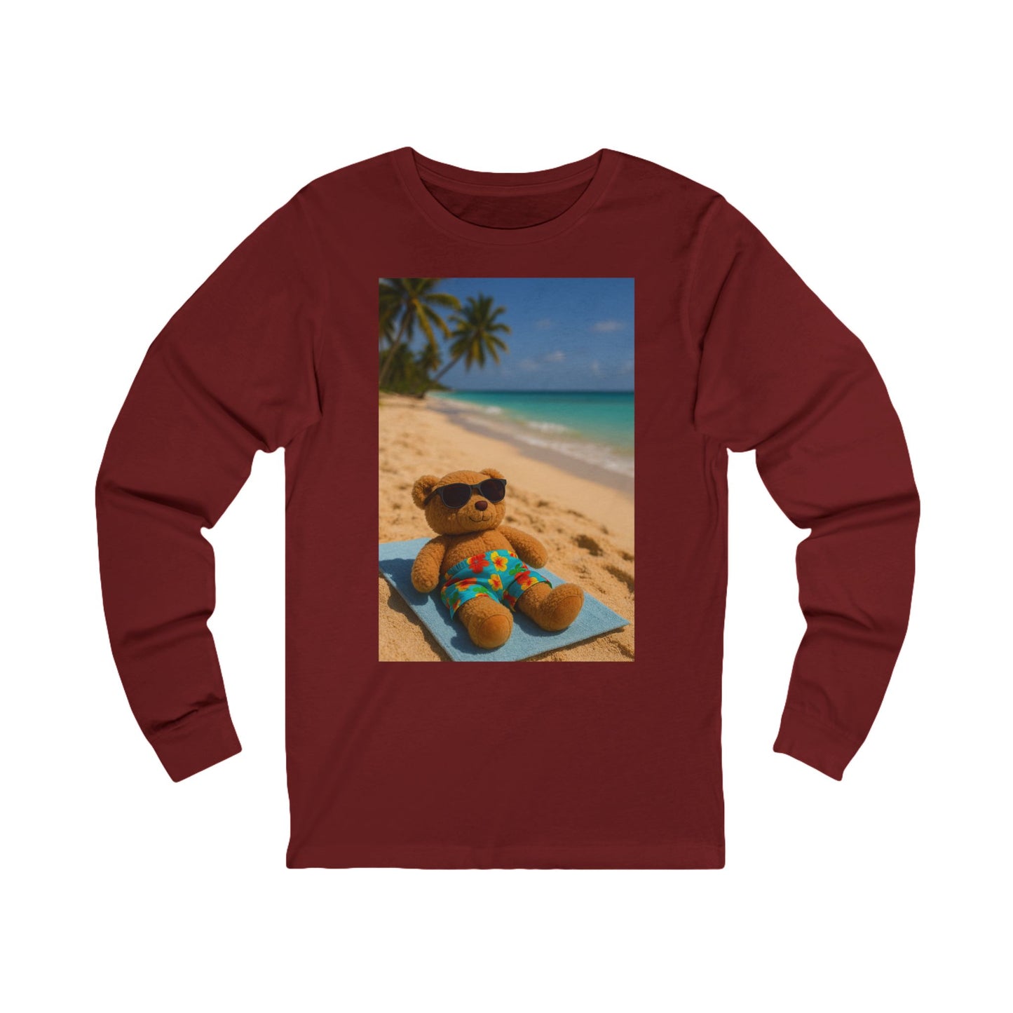 Teddy on Tour On the Beach Unisex Jersey Long Sleeve Tee