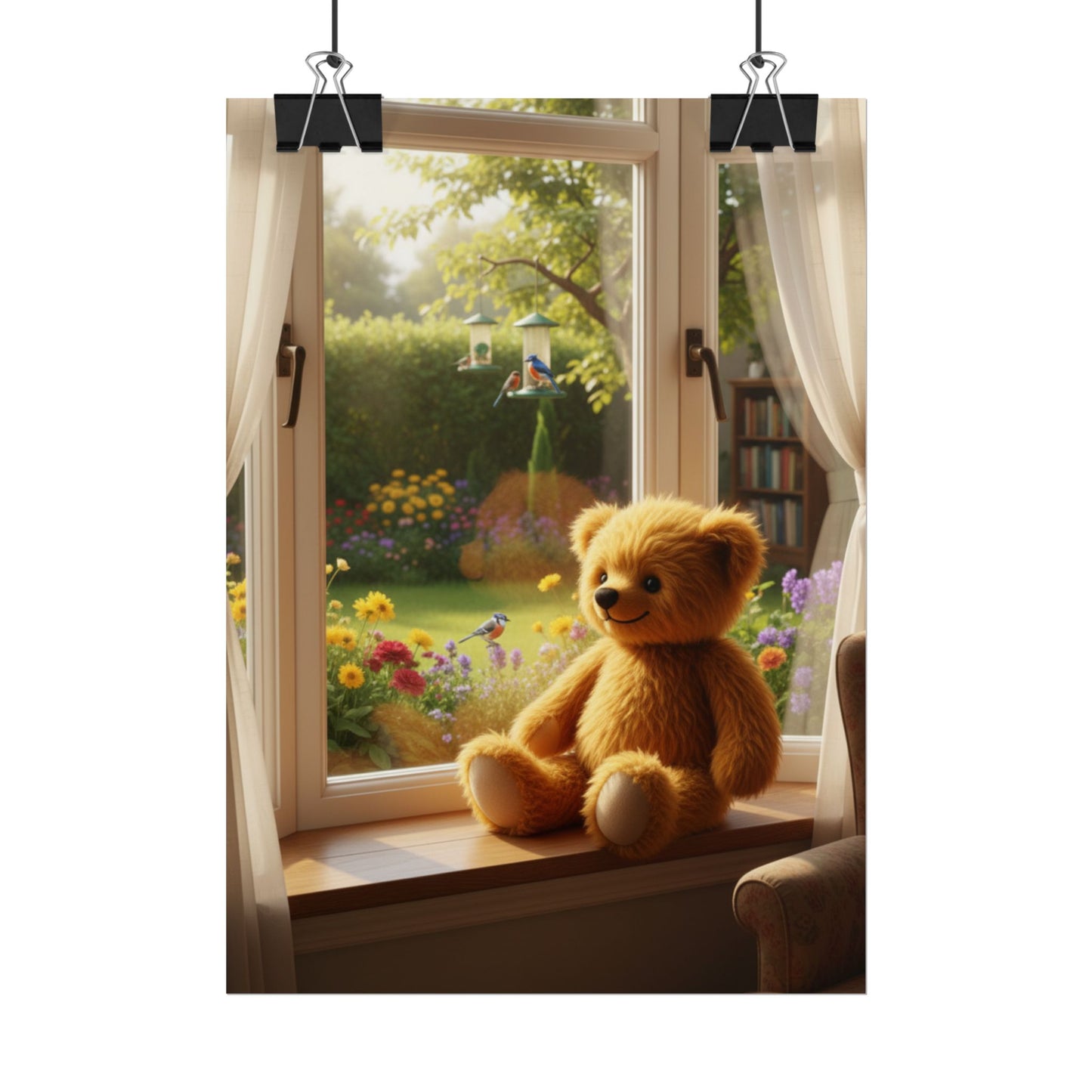 Teddy On Tour Teddy looking out of window poster Rolled Posters