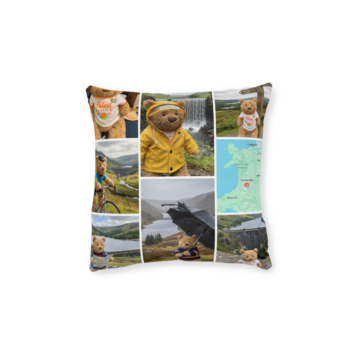 Teddy on Tour Bartholomew in Elan Valley Square Pillow