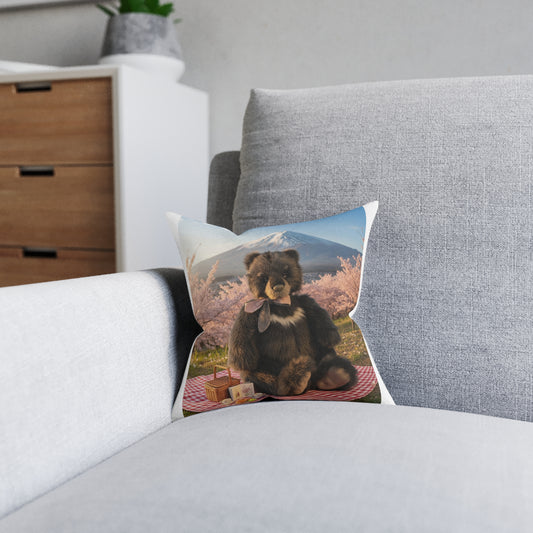 Teddy on Tour Adventurer in Japan Square Pillow