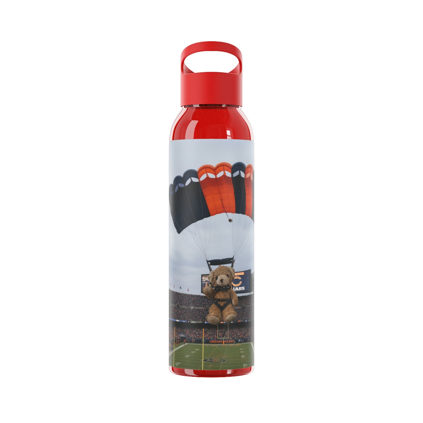 Teddy on Tour Ben visits the Chicago Bears Sky Water Bottle
