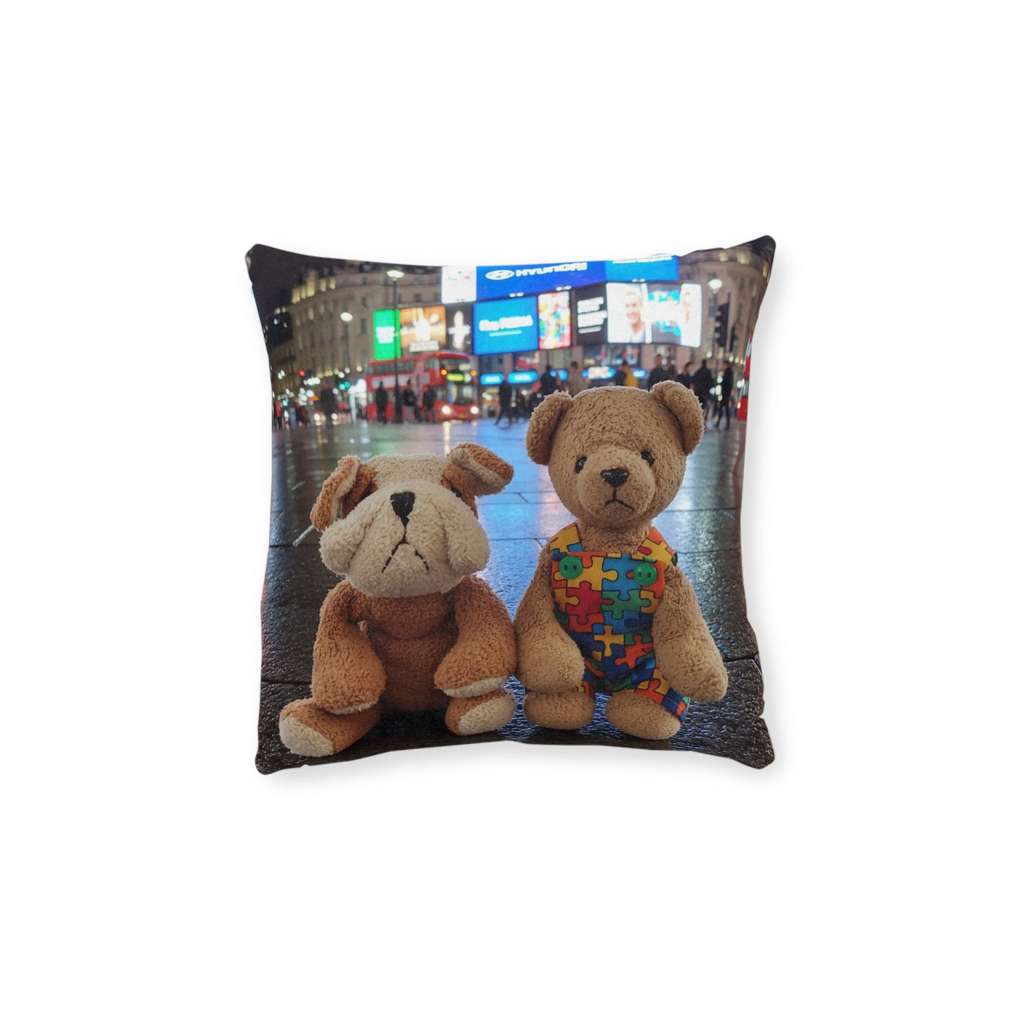 Teddy on Tour Cubby Bear and Danny Dog in London Square Pillow