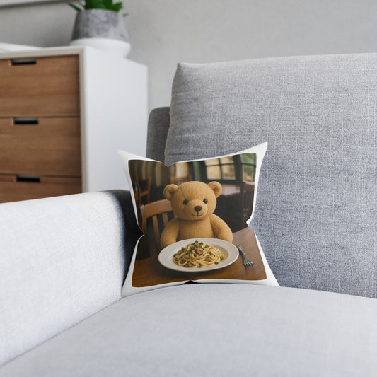Teddy on Tour Eating Out Square Pillow