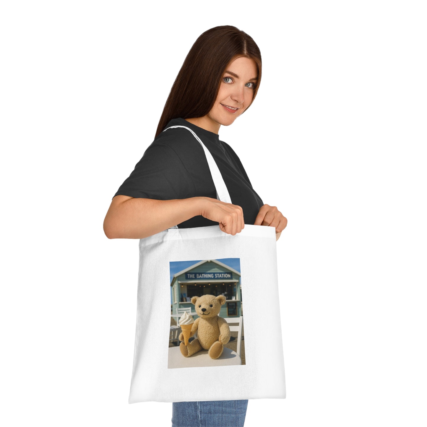 Teddy On Tour – Bexhill Bathing Station Cotton Tote Bag