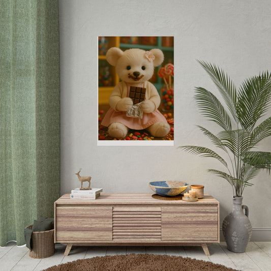 Teddy on Tour Bella in a sweet shop Rolled Posters