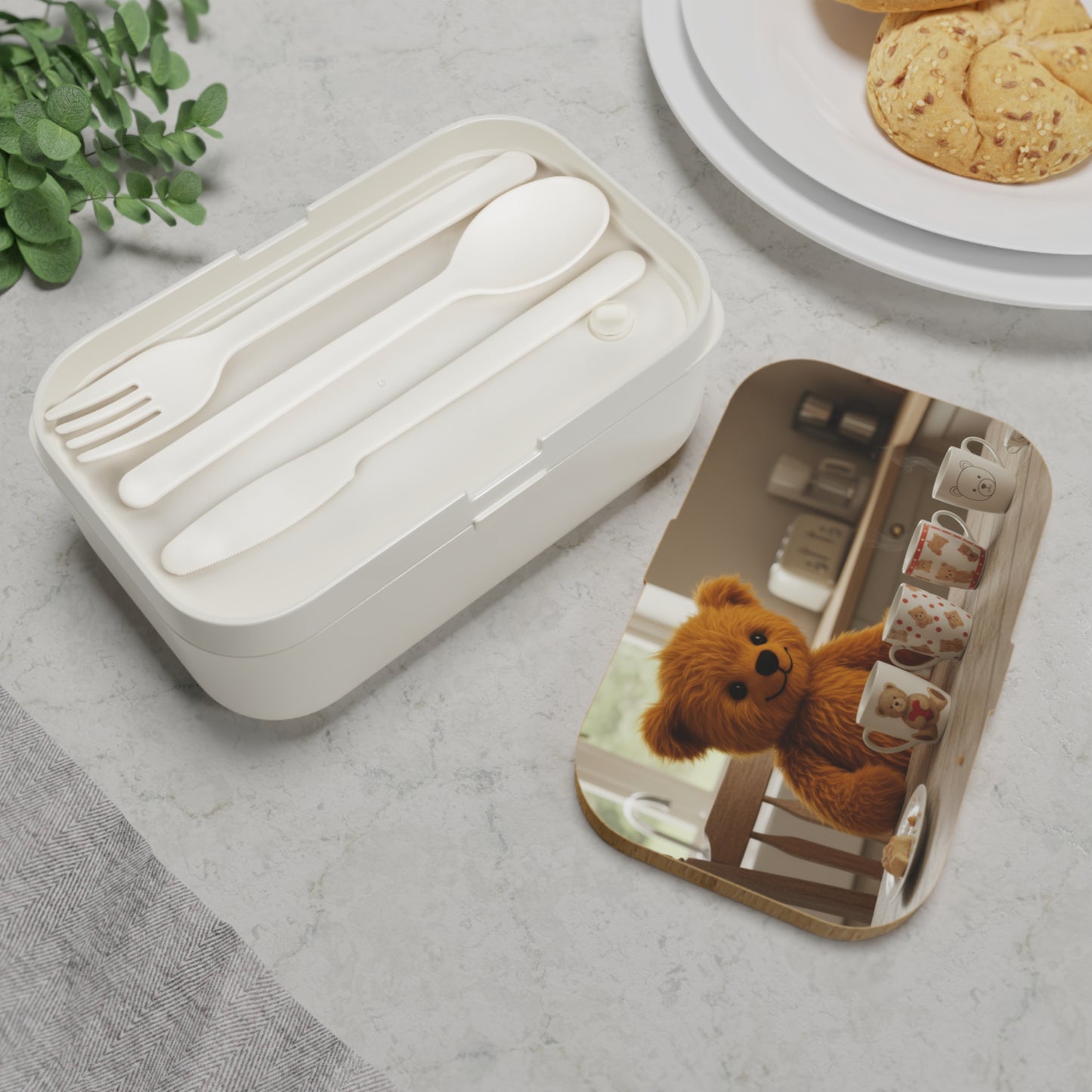 Teddy on Tour Teddy and mugs Bento lunchbox ( find a matching water bottle )