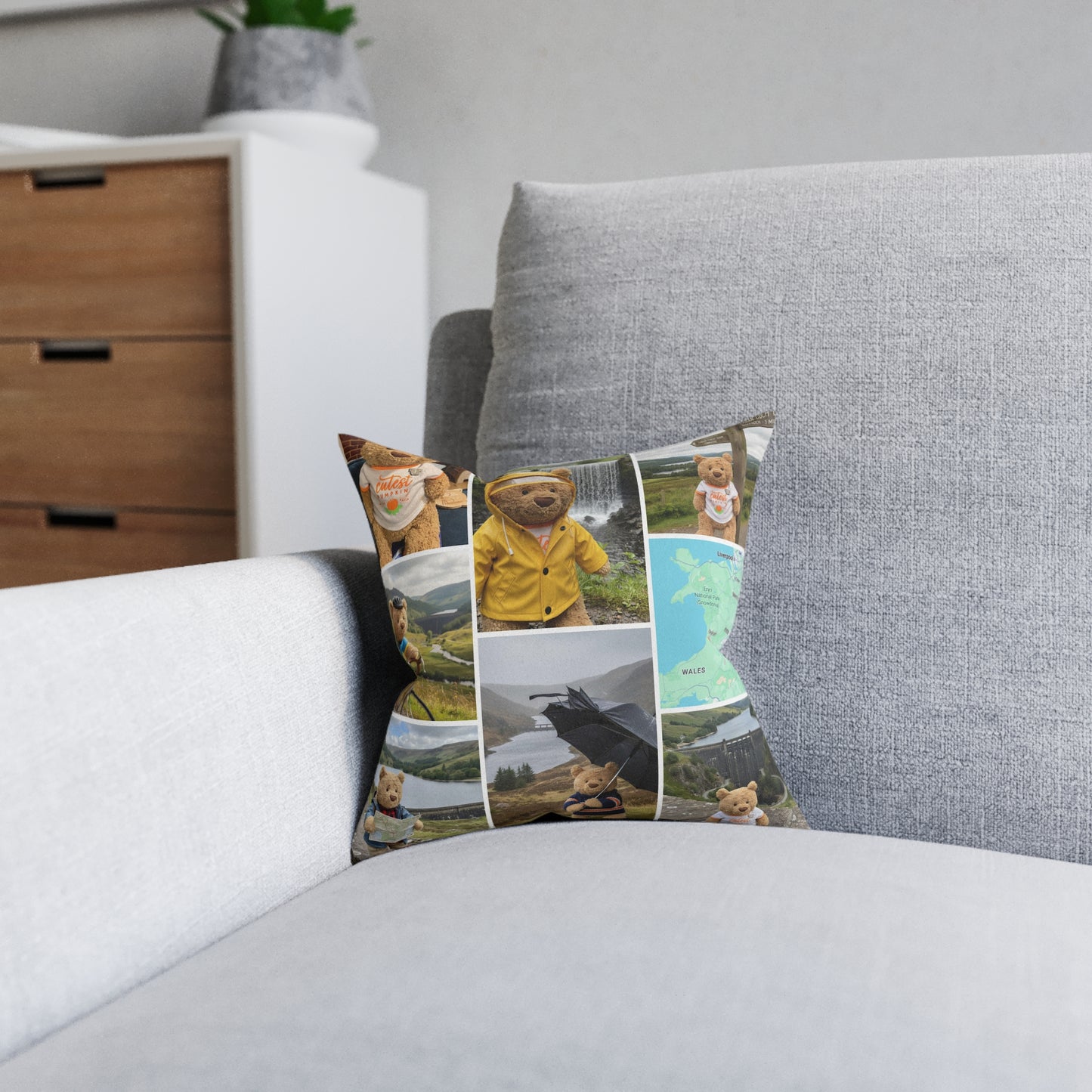 Teddy on Tour Bartholomew in Elan Valley Square Pillow