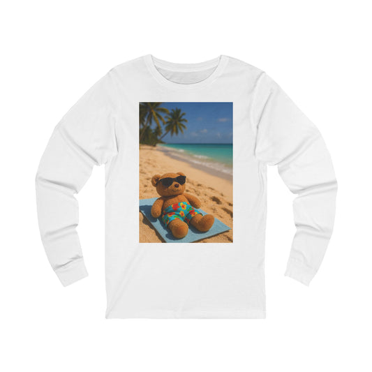 Teddy on Tour On the Beach Unisex Jersey Long Sleeve Tee