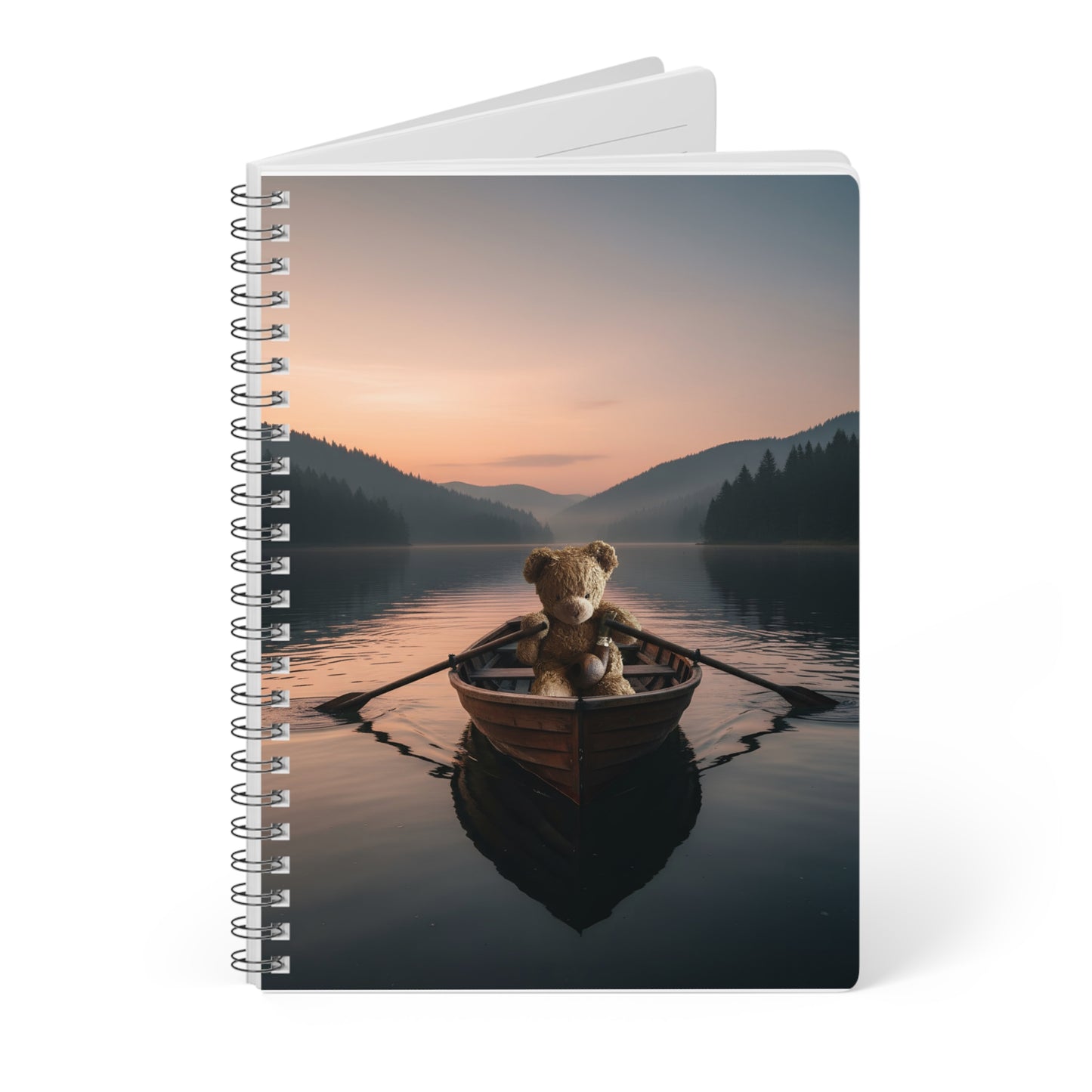 Teddy On tour teddy in sunny forest near a lake Softcover Notebook, A5
