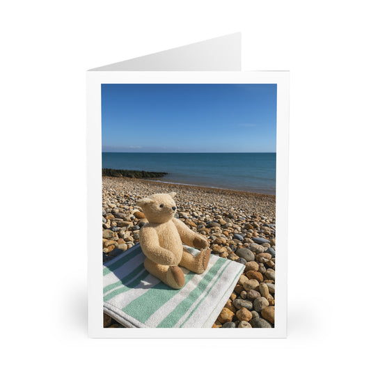 Teddy On Tour – Bexhill Beach Greeting Cards (5 Pack)
