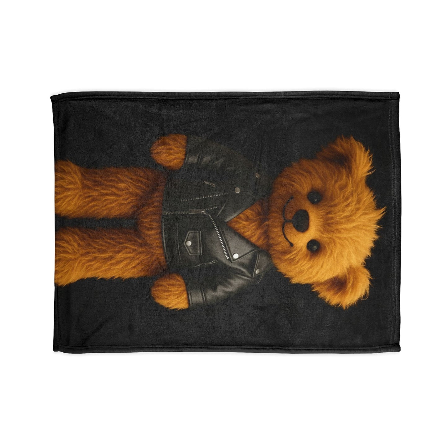 Teddy On Tour Teddy Wearing Leather Jacket Soft Polyester Blanket (look for a matching cushion)
