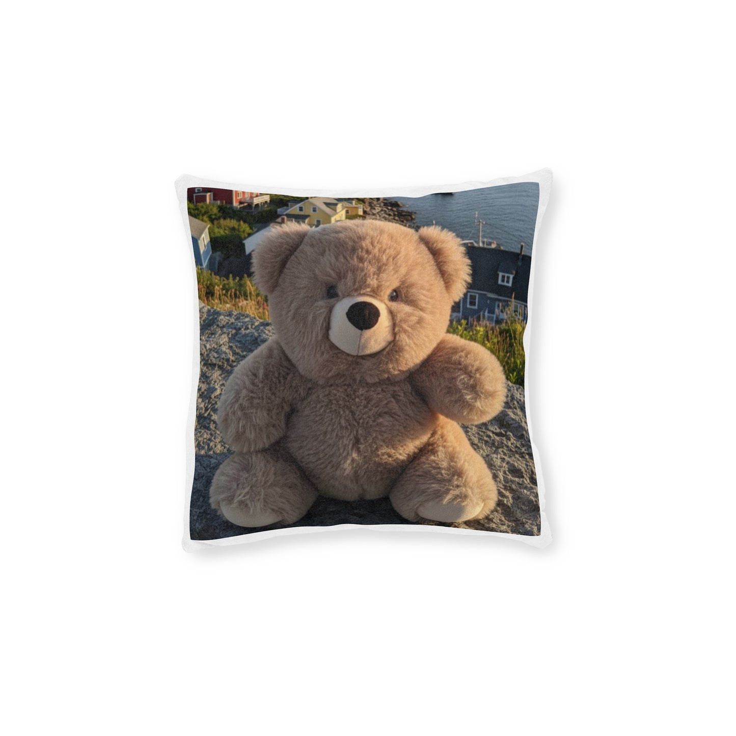 Teddy on Tour Fluffy in Newfoundland Square Pillow