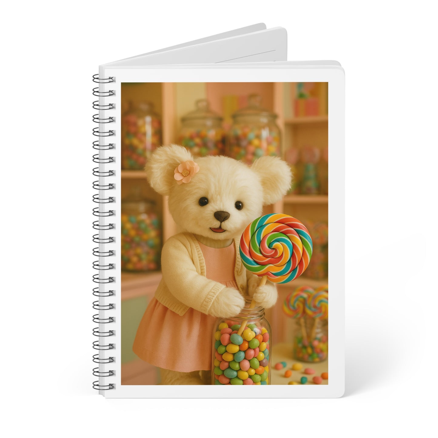 Teddy On tour Bella in a sweet shop Wirebound Softcover Notebook, A5