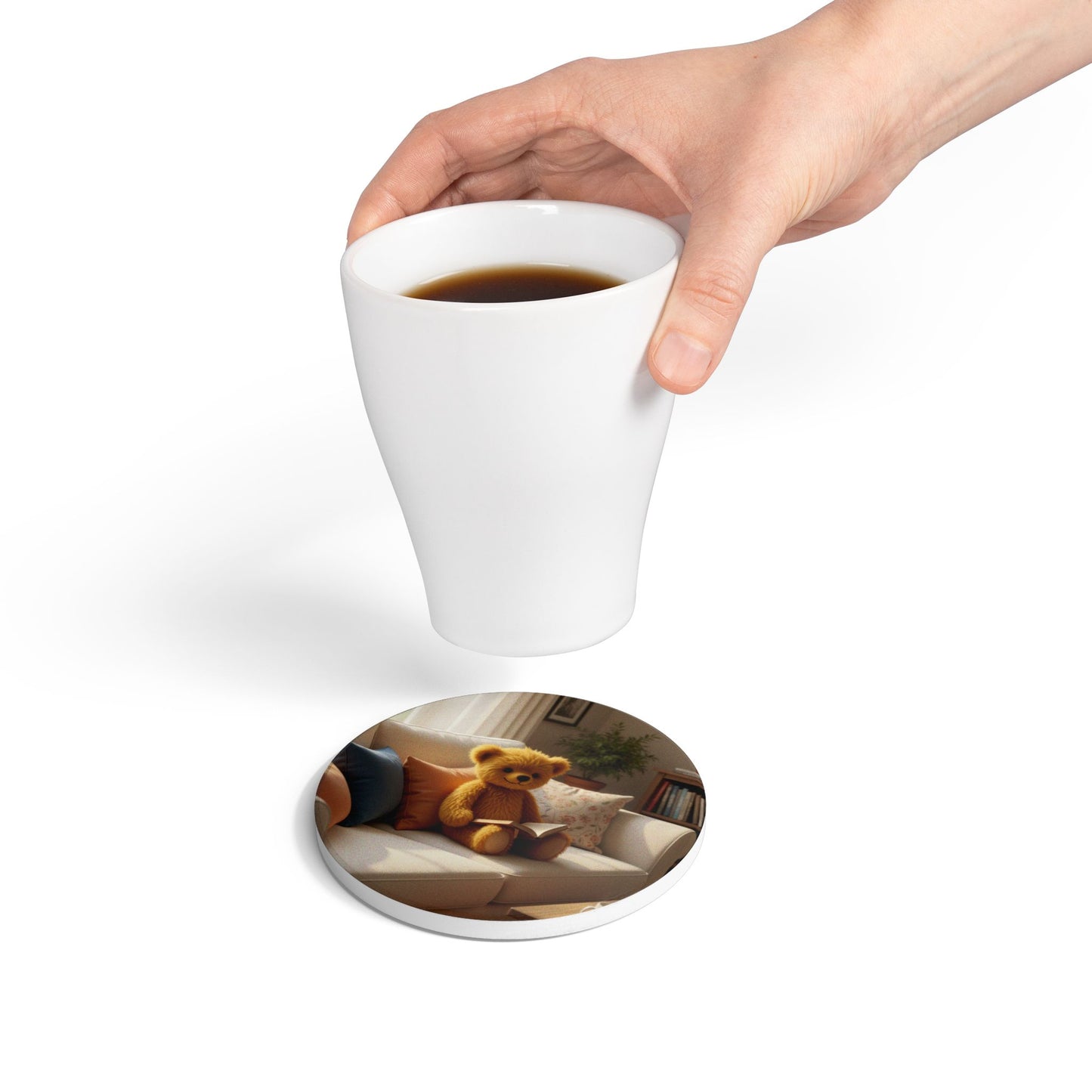 Teddy on Tour Teddy on the couch Ceramic Coaster ( look for matching mug )