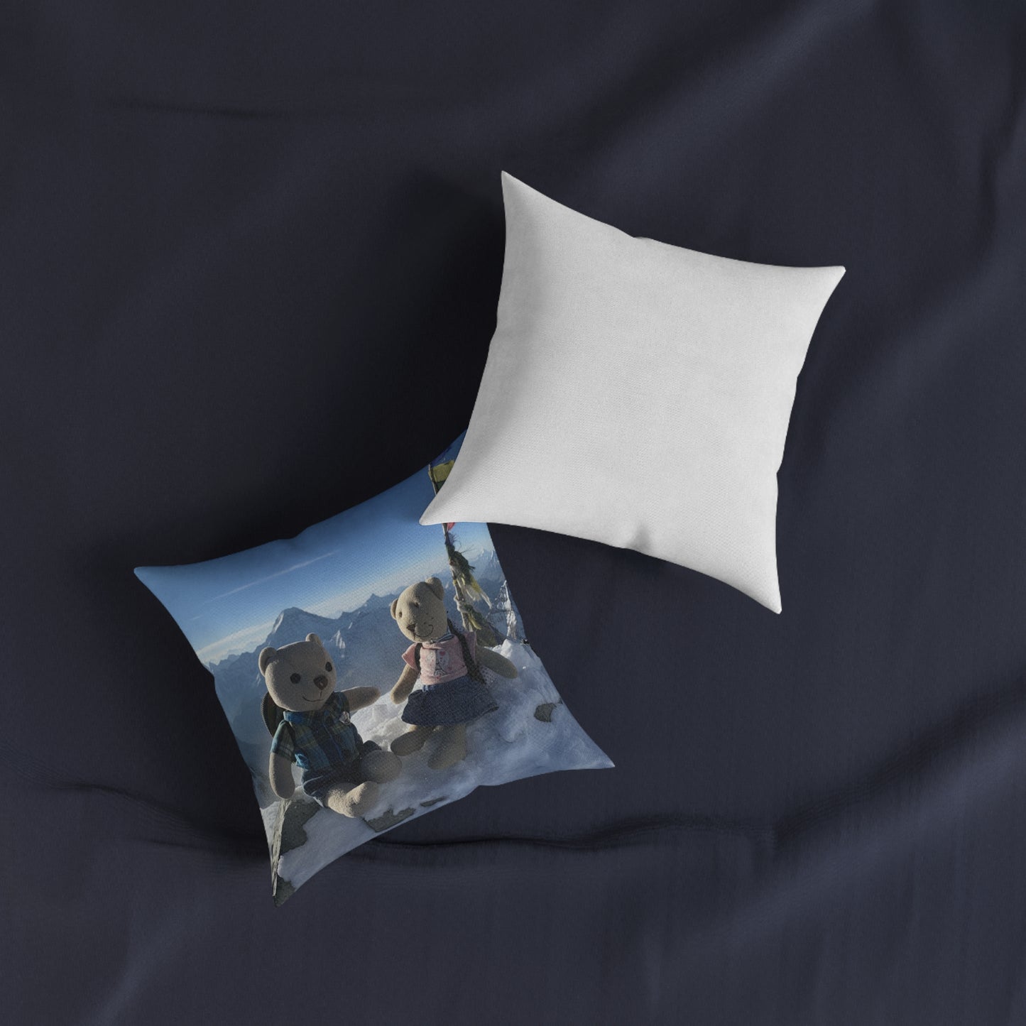 Teddy on Tour TB and Pippa Climb Everest  Square Pillow