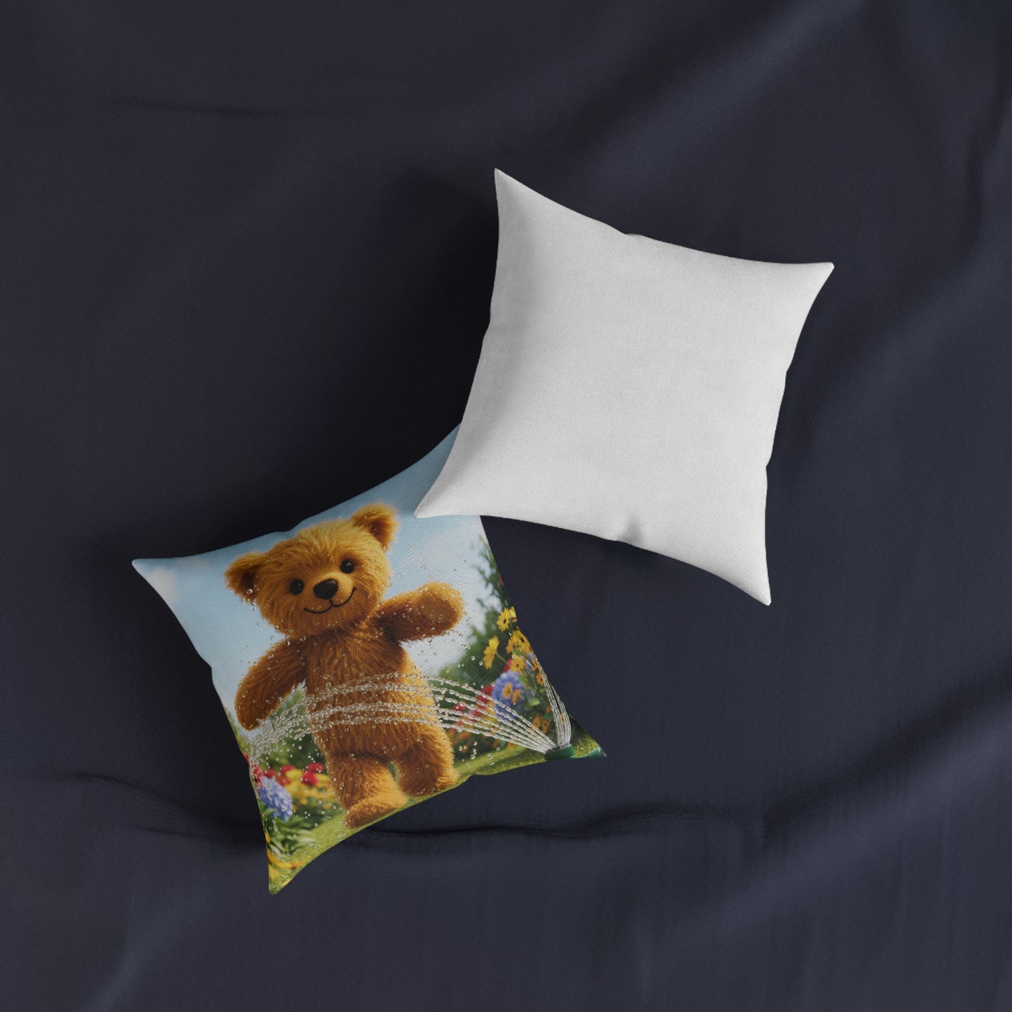 Teddy on Tour Teddy in the Sprinkler Square Cushion