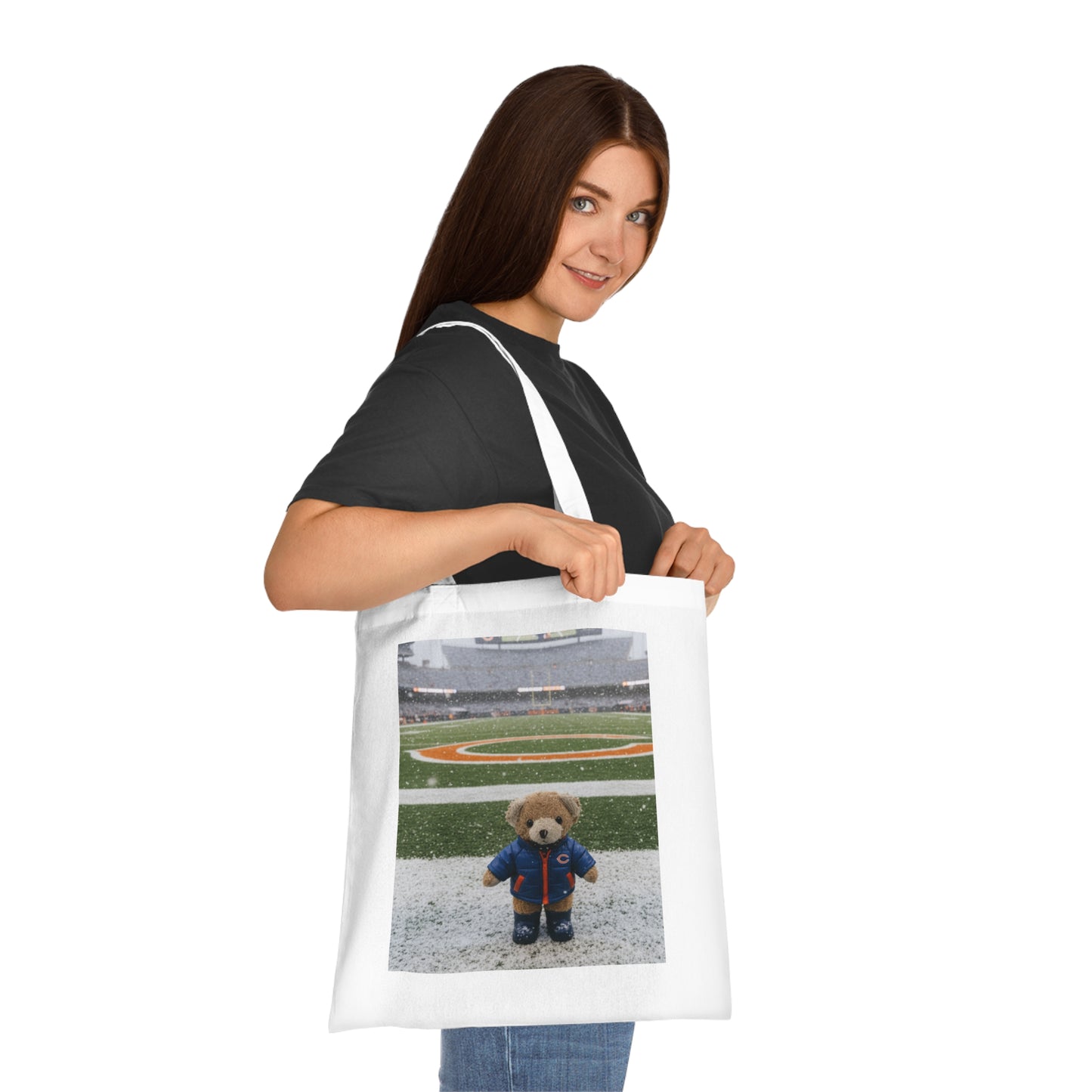 Teddy On Tour – Ben visits the Chicago Bears Cotton Tote Bag